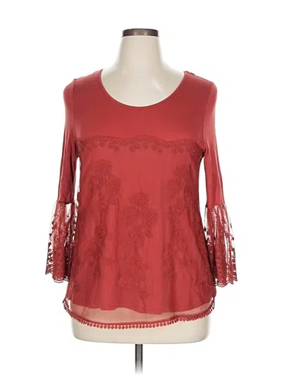 Pre-owned Signature Studio 3/4 Sleeve Top Red Scoop Neck Tops