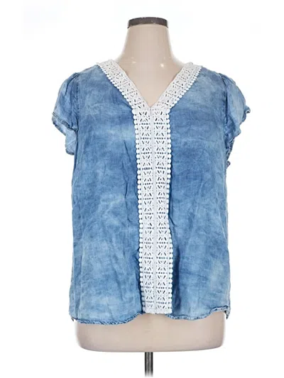 Pre-owned Signature Studio Short Sleeve Blouse In Blue
