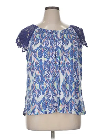 Pre-owned Signature Studio Short Sleeve Blouse In Blue