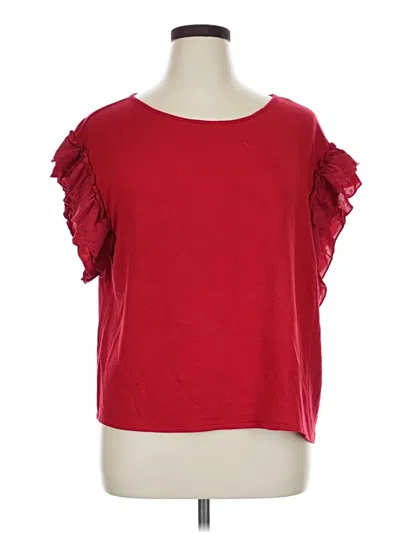 Pre-owned Signature Studio Short Sleeve Top Red Ruffles Neckline Tops
