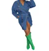 Signature8 Belted Dress With Zipper Detail In Denim In Multi
