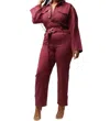 Signature8 Belted Long Sleeve Jumpsuit In Burgundy In White