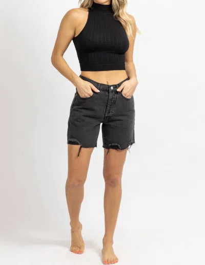 Signature8 Mid-thigh Denim Short In Washed Black In Grey