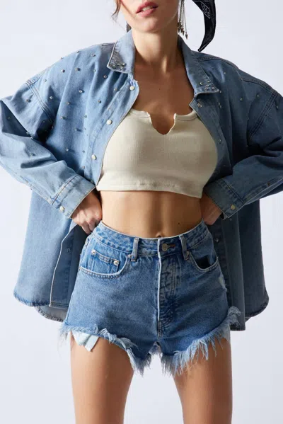 Signature8 Plain Jane Denim Cutoff Short In Medium Wash