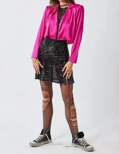 Signature8 Satin Cropped Blazer In Fuchsia In Pink