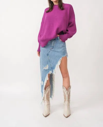 Signature8 Unbalanced Destroyed Denim Maxi Skirt In Blue