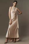 Significant Other Adriana Halter Midi Gown In Beige