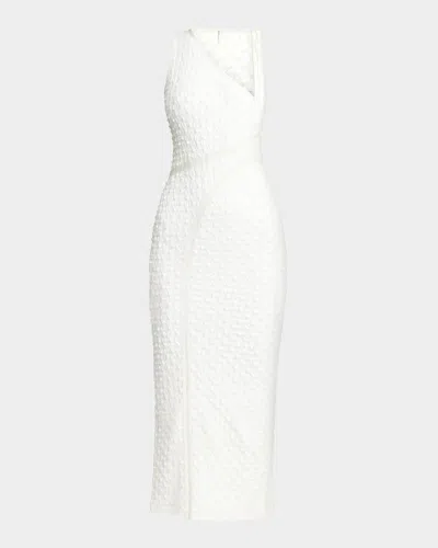 Significant Other Alex Asymmetric Textured Midi Dress In Chalk