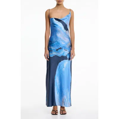 Significant Other Alis Asymmetric Abstract Print Gown In Blue
