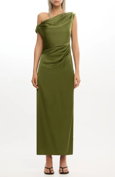 Significant Other Alyssa Pleated One-shoulder Satin Gown In Green