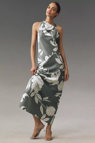Significant Other Annabel Asymmetrical Satin Maxi Dress In Green