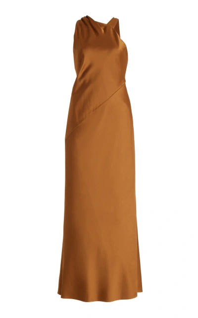 Significant Other Annabel Draped Satin Maxi Dress In Brown