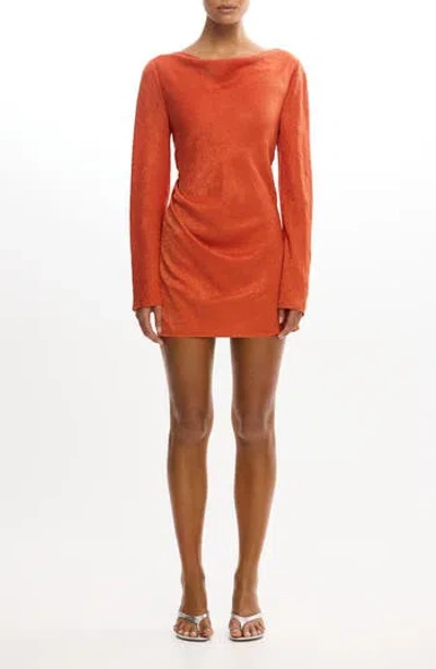 Significant Other Arielle Long Sleeve Crushed Satin Cocktail Minidress In Brown