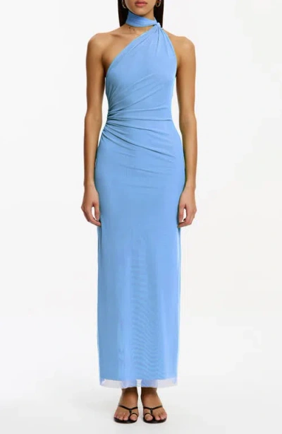 Significant Other Avni Asymmetric Halter Neck Mesh Gown In Blue