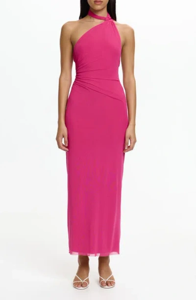 Significant Other Avni Asymmetric Halter Neck Mesh Gown In Pink