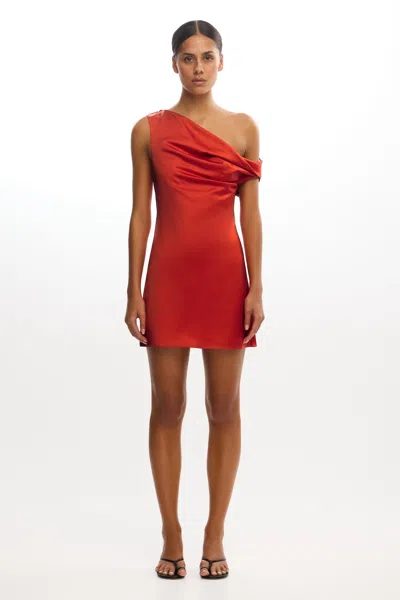 Significant Other Becca One-shoulder Satin Cocktail Minidress In Chilli