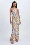 Significant Other Murphy Paneled Floral Crepe Halter Maxi Dress In Blue Multi