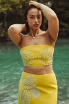 Significant Other Carly Linen Blend Embroidered Strapless Top In Yellow