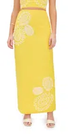 Significant Other Carly Linen Blend Embroidered Column Maxi Skirt In Lemon