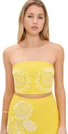 Significant Other Carly Linen Blend Embroidered Strapless Top In Lemon