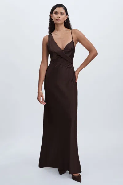 Significant Other Chocolate  Asymmetric Draped Maxi Dress