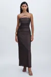 Significant Other Chocolate  Ruched Mesh Maxi Dress In Chocolate