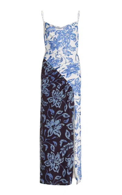 Significant Other Constance Paneled Floral Crepe Maxi Dress In Blue