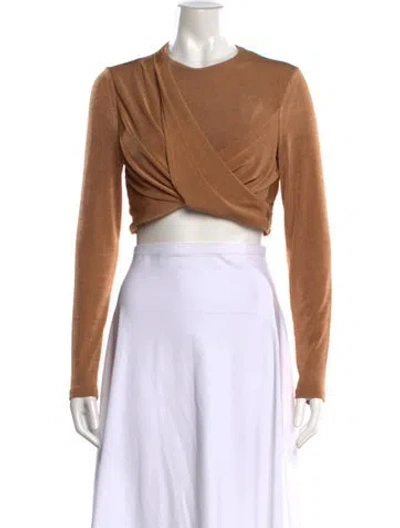 Pre-owned Significant Other Crew Neck Long Sleeve Crop Top In Brown