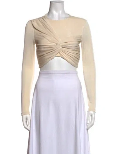 Pre-owned Significant Other Crew Neck Long Sleeve Crop Top In Neutrals