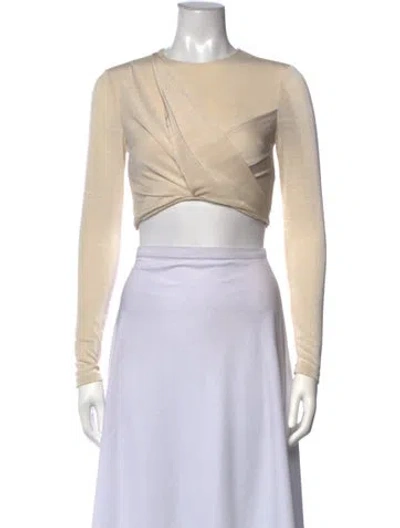 Pre-owned Significant Other Crew Neck Long Sleeve Crop Top In Neutrals