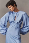 Significant Other Demi Backless Long-sleeve Column Gown In Blue