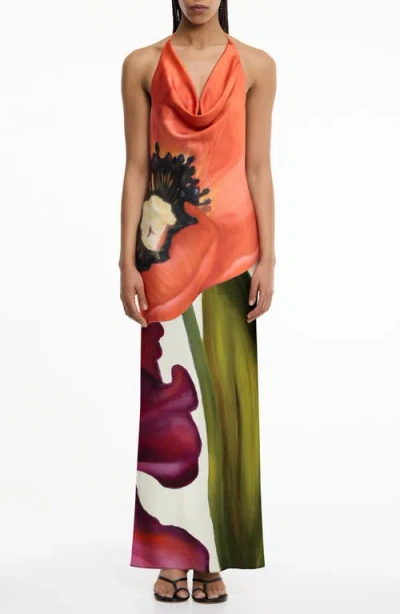 Significant Other Derby Cowl Neck Open Back Satin Maxi Cocktail Dress In Orange