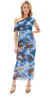 Significant Other Drew One-shoulder Ruched Midi Dress In Dipped Cobalt