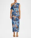 Significant Other Drew One-shoulder Ruched Midi Dress In Dipped Cobalt