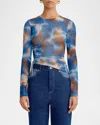 Significant Other Drew Printed Mesh Drawstring Top In Dipped Cobalt