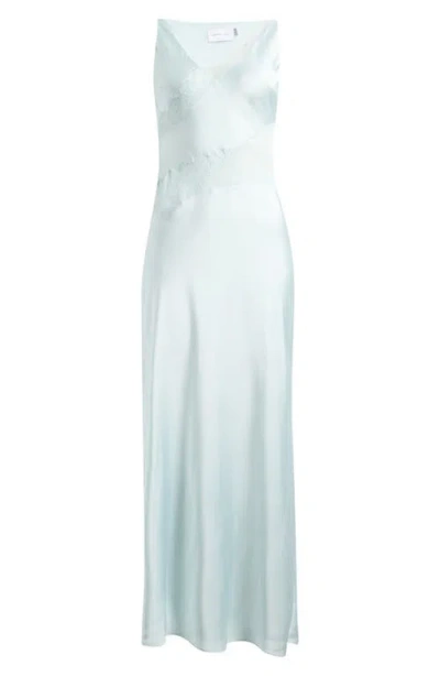 Significant Other Ellis Sheer Mesh Lace Inset Satin Gown In Green