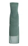 Significant Other Exclusive Whitney Ruched Mesh Midi Dress In Green