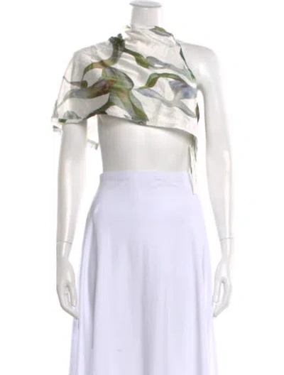 Pre-owned Significant Other Floral Print Asymmetrical Top In White