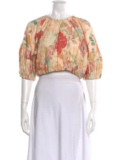 Pre-owned Significant Other Floral Print Crew Neck Crop Top In Multi