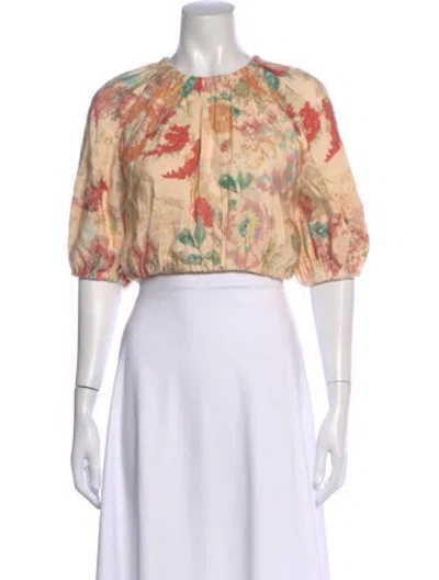 Pre-owned Significant Other Floral Print Crew Neck Crop Top In Neutral