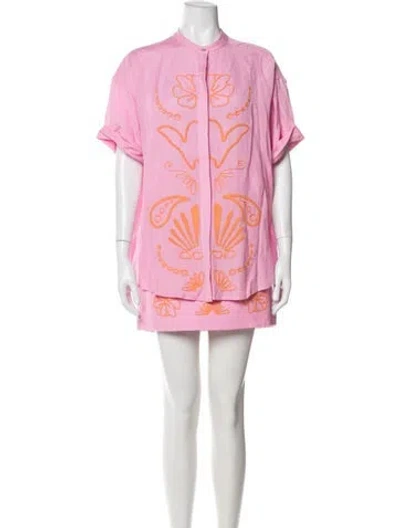 Pre-owned Significant Other Floral Print Embroidered Accent Skirt Set In Pink