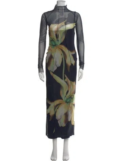 Pre-owned Significant Other Floral Print Long Dress In Blue