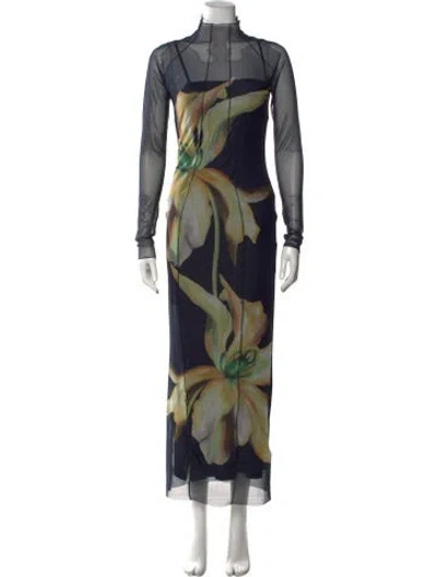 Pre-owned Significant Other Floral Print Long Dress In Blue