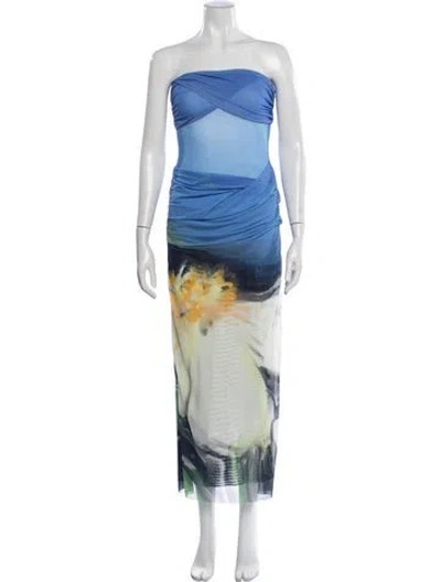 Pre-owned Significant Other Floral Print Long Dress In Blue