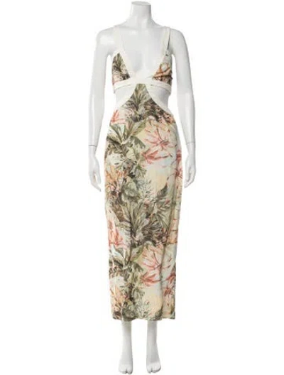 Pre-owned Significant Other Floral Print Long Dress In Green