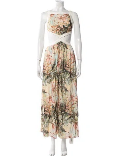 Pre-owned Significant Other Floral Print Long Dress In Green