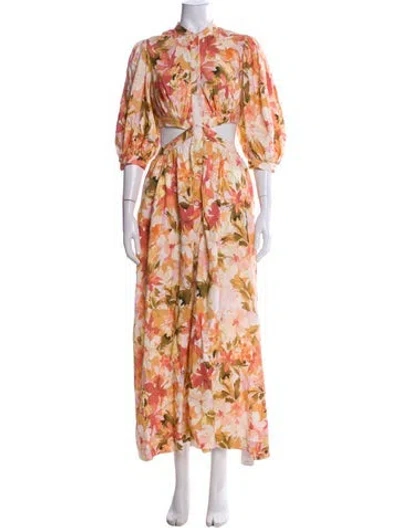Pre-owned Significant Other Floral Print Long Dress In Neutral