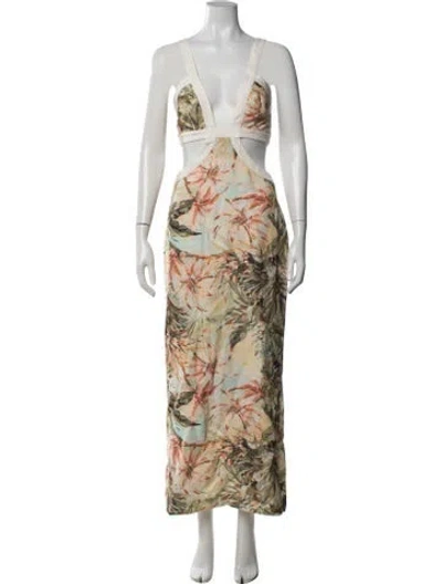 Pre-owned Significant Other Floral Print Long Dress In Neutrals