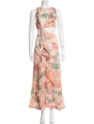 Pre-owned Significant Other Floral Print Long Dress In Neutrals