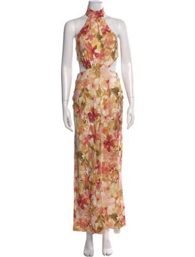 Pre-owned Significant Other Floral Print Long Dress In Orange